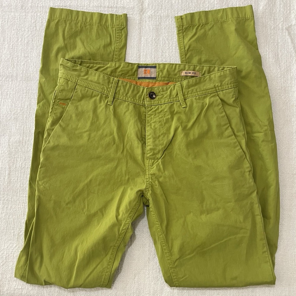 BOSS Orange Hugo Boss Lime Green‎ Slim Fit Pants Trousers Mens 31x34 Casual EUC